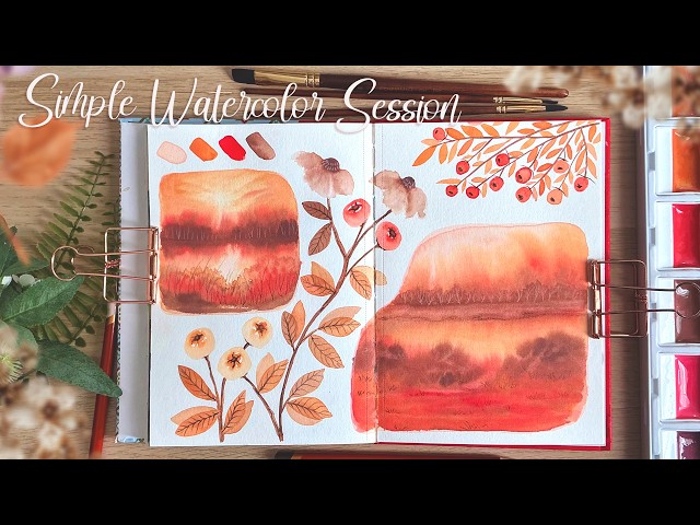 🌿 How to Fill a Sketchbook Page (Simple & Relaxing) watercolor & color pencils