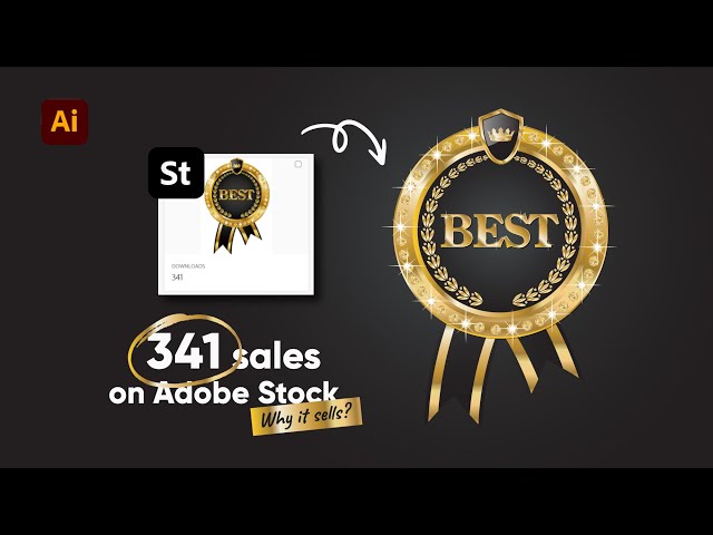 How to draw a GOLD BADGE WITH DIAMONDS - my best-selling design.  Adobe Illustrator tutorial.