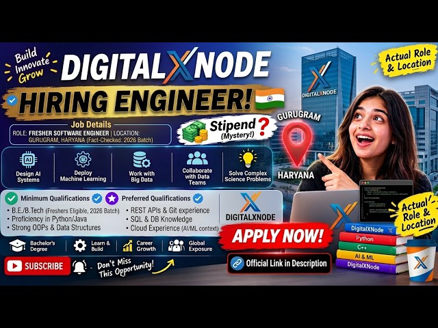 DigitalXNode Mass Hiring 2026 | Fresher Software Engineer | Onsite Gurugram | Apply Now!