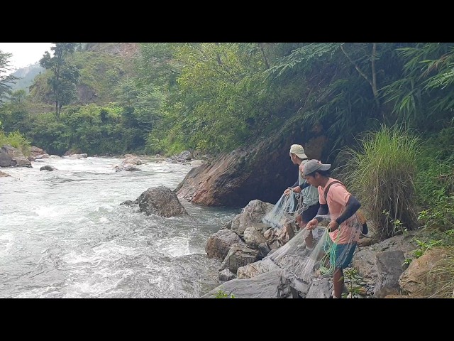 YUBIN AND BIKRAM'S CAST NET FISHING VIDEO | HIMALAYAN TROUT FISHING WITH HANDMADE CAST NET IN NEPAL