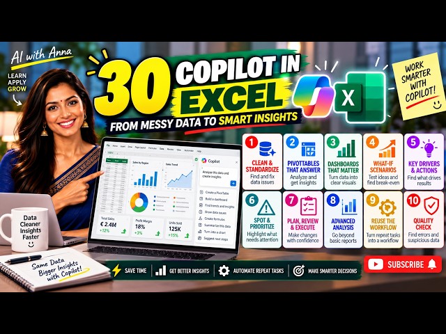 Still Doing #Excel the Hard Way? 30 #copilot Tips from Messy Data to Smart Insights.Prompts to Try 👇