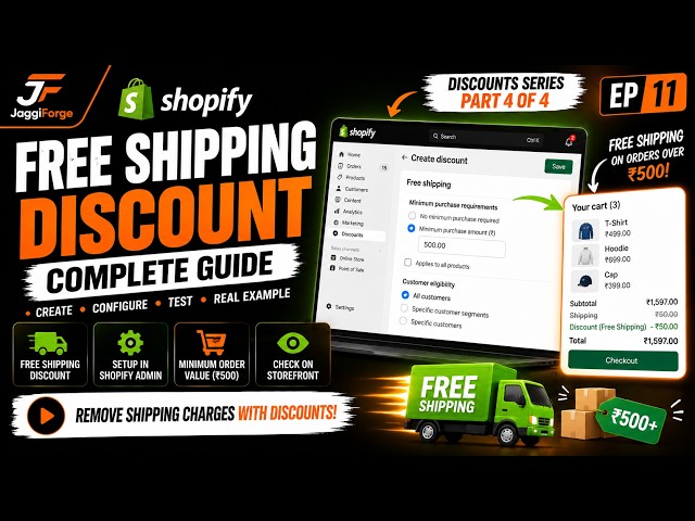 How Shopify Free Shipping Discounts Work in 2026 | ₹500 Minimum Order Real Example | JaggiForge