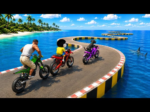Franklin Shinchan Chop Tried  Up Hill Down Snaky Track Parkour Ramp Challenge | Gta V Ramp