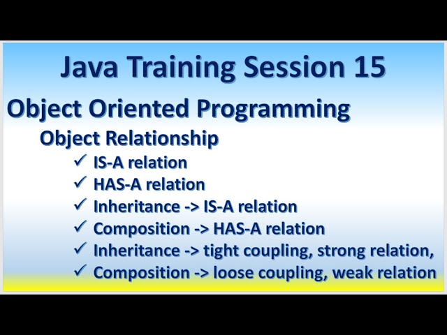 Java Training Session 15 Relationship IS-A, HAS-A, Inheritance, Composition, Tight & Loose Coupling,