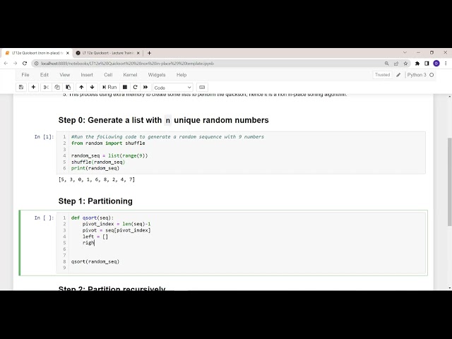 Walkthrough LT12e Q4 5 Non in place Quicksort - voiceover