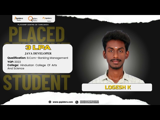 Congratulations, Logesh K, for getting placed as a Java Developer