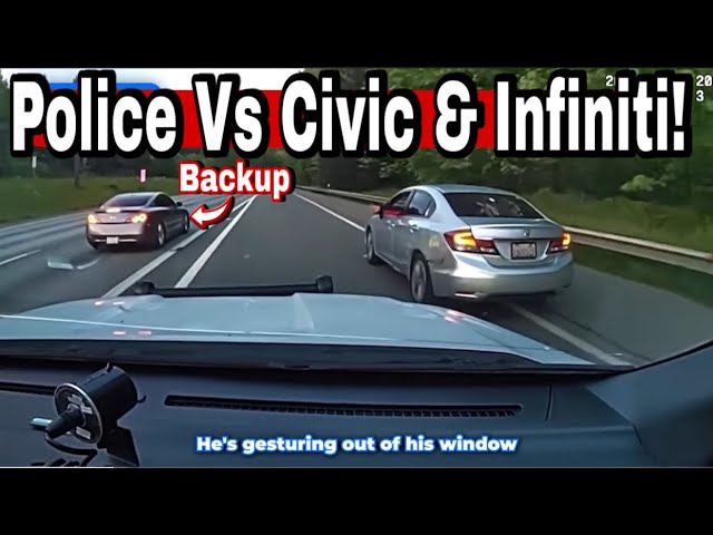 Civic Driver Calls In Infiniti BACKUP During Police Chase! Unreal Footage