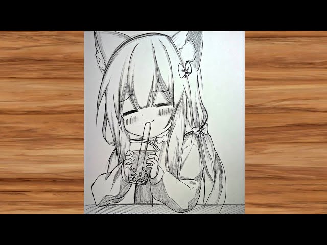 Easy Drinking Girl Drawing for Beginners 🥤✨ | Simple Anime Art Tutorial