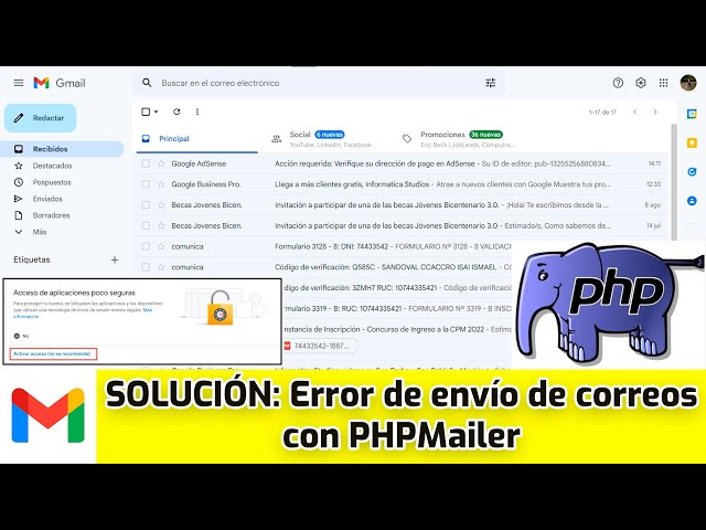 Solución de Apps menos seguras Gmail | PHPMailer ( Enviar correos con PHPMailer )