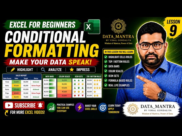 Excel for Beginners #9 | Conditional Formatting in Excel | Highlight Data Easily | Hinglish #excel