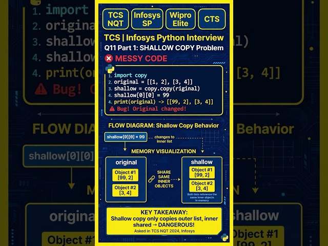 TCS | Infosys Python Interview Q121:  SHALLOW COPY VS DEEP COPY TCS NQT 2025