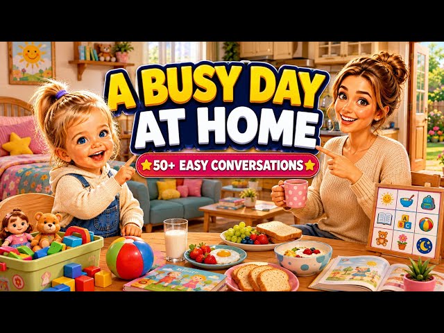 A Busy Day at Home | 50+ English Conversations for Kids | Mom & Girl. #video 