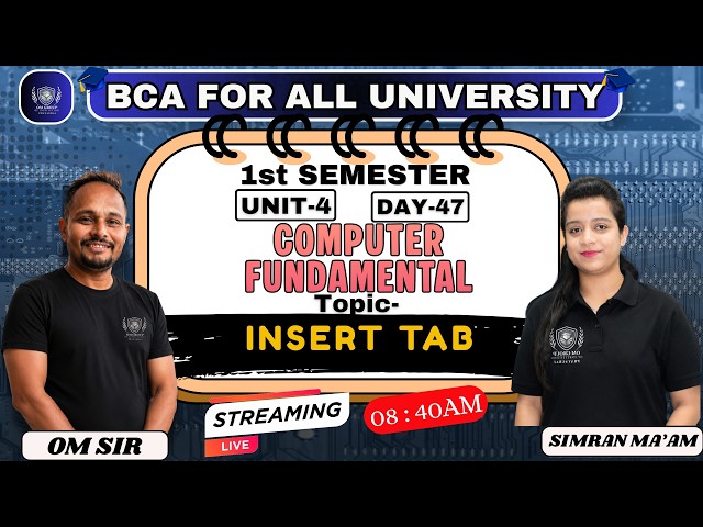 #bca Insert Tab | BCA 1st Semester | Computer Fundamentals | Unit 4 | Day 47