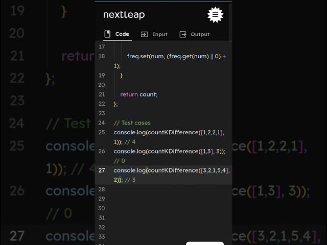 Count Pairs With Absolute Difference K | JavaScript Solution | HashMap | LeetCode