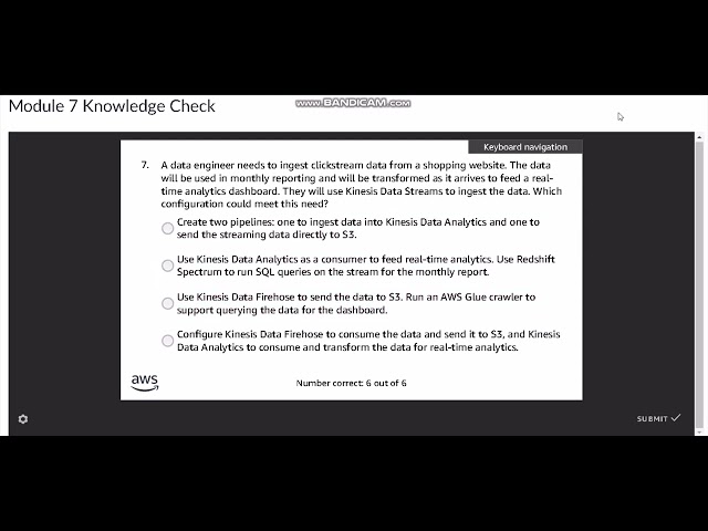 AWS Academy Data Engineering Module 7 Knowledge Check Answers