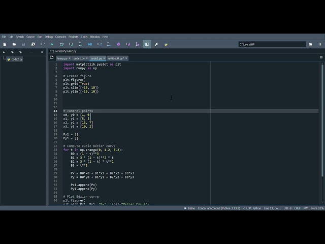 generating a Bezier curve using python programming