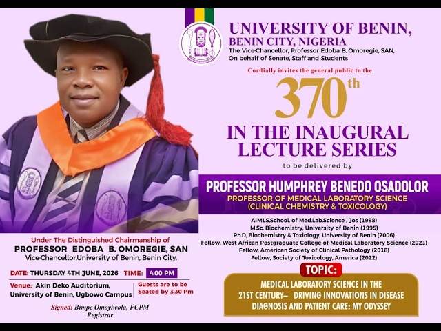 370TH INAUGURAL LECTURE SERIES