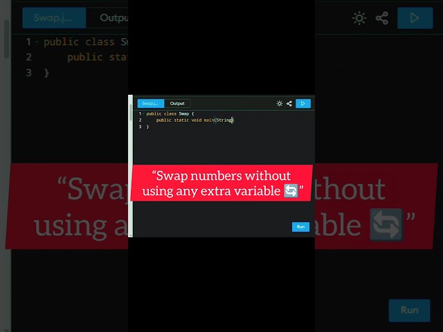 Swap Two Numbers in Java WITHOUT Extra Variable 🔄 #shorts #java #codewithrtech #codingshorts #viral