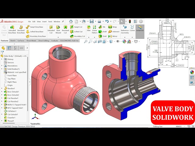 Valve Body Modeling in SolidWorks-Thread Feature