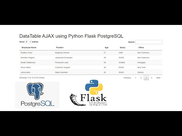 DataTable AJAX using Python Flask PostgreSQL