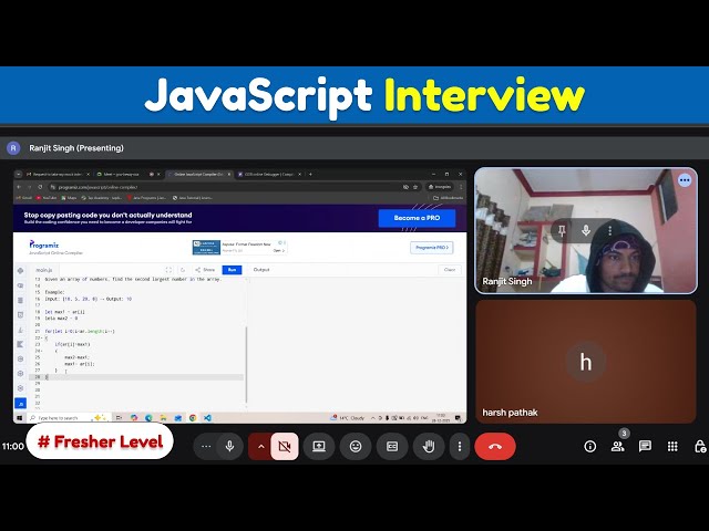Second Largest in Array - JavaScript Interview Question for Freshers