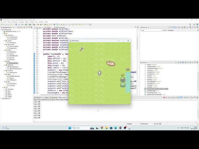 2D Tile Based Java Swing Game (Patrolling cows, cow milking, entity collision)