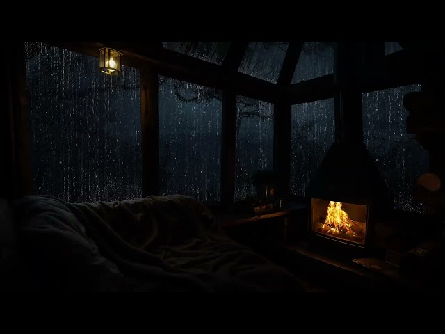 Relaxing Cabin Ambience with Rain and Cozy Fireplace | Deep Sleep Aid