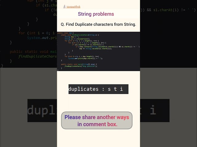 find Duplicate characters #java #javawithvk #coding #interview #explore