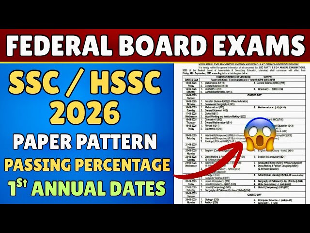 Fbise Ssc & Hssc 1st Annual Examination 2026 | Fbise Passing Marks Policy 2026 | Exams 2026
