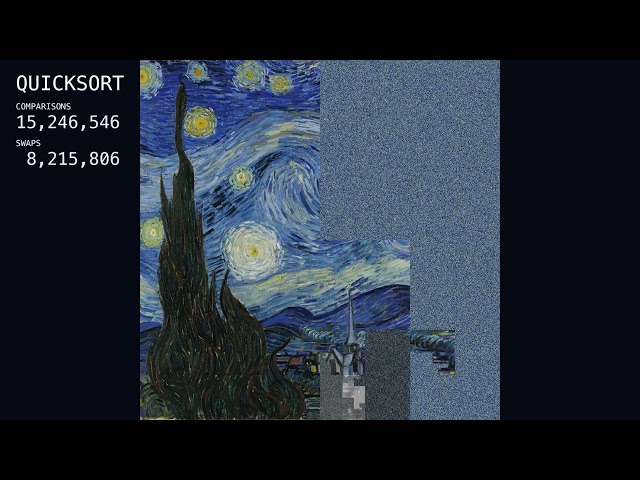The Starry Night, Reassembled by Quicksort — 1,048,576 Pixels Sorted Into the Original (4K) | 2
