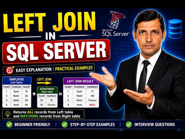 LEFT JOIN in SQL Server Explained | Easy Examples & Interview Questions-Part-21