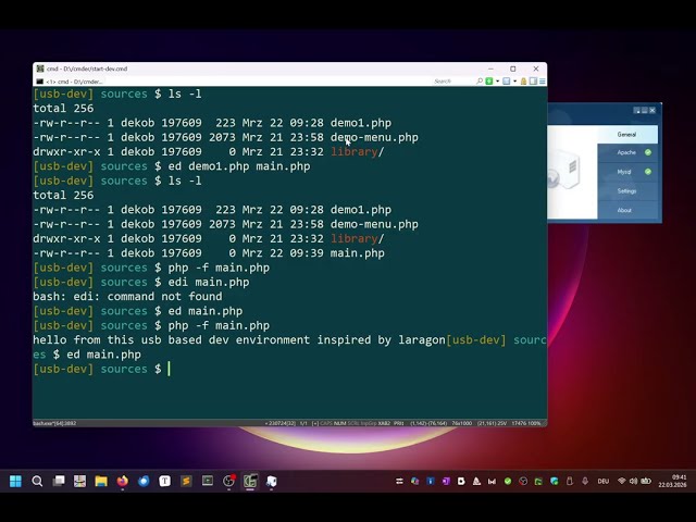 small PHP development environment with php 8.5, python, awk, perl
