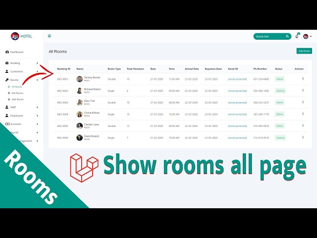 Create page show all rooms in Hotel Project Management | Laravel