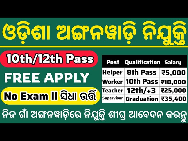 Anganwadi Recruitment 2026 ll Odisha Latest Job Vacancy ll 10+2/12th Pass Jobs ll 2000+ Vacancy 