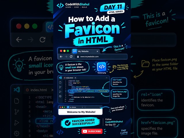 🔥 HTML Favicon Tutorial | Add a Website Icon in HTML 💻 #shorts  #html