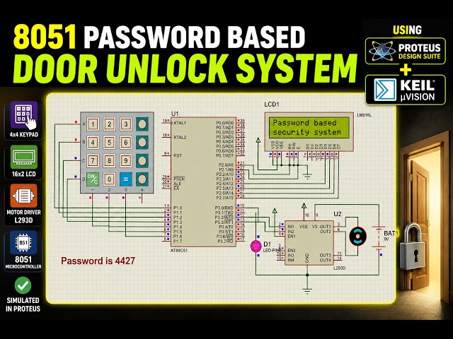 Proteus Simulation: Door Unlock System using 8051 | Mini-project