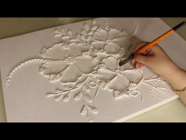 How to Paint Texture Paste Flowers | Painting Process | Textured Art on Canvas Tutorial ✨️