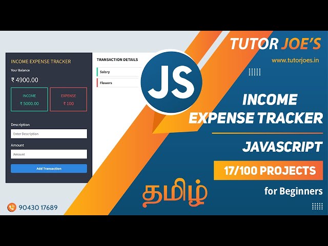 Income Expense Tracker Pure JavaScript Local Storage  | Tutor Joes | Tamil | Project - 17 /100