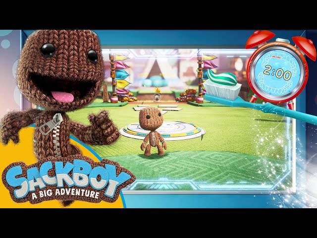 A Sackboy Adventure 2 Minute Action Toothbrush timer with Music!