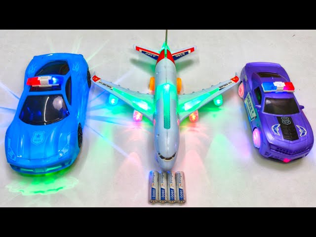 3D Lights Airbus A38O and 3D Lights Police Car Unboxing, toy airbus a380, aeroplane, toy police car