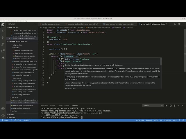 Angular ReactiveForm cross-control validator