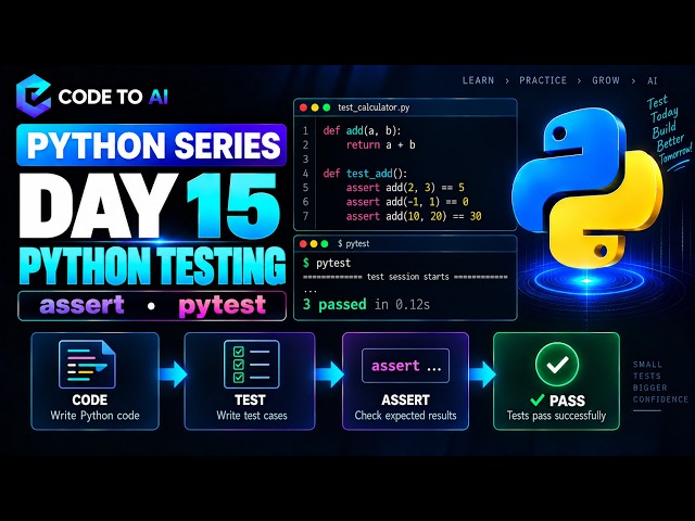 Python Series – Day 15 | Python Testing with assert & pytest | Telugu