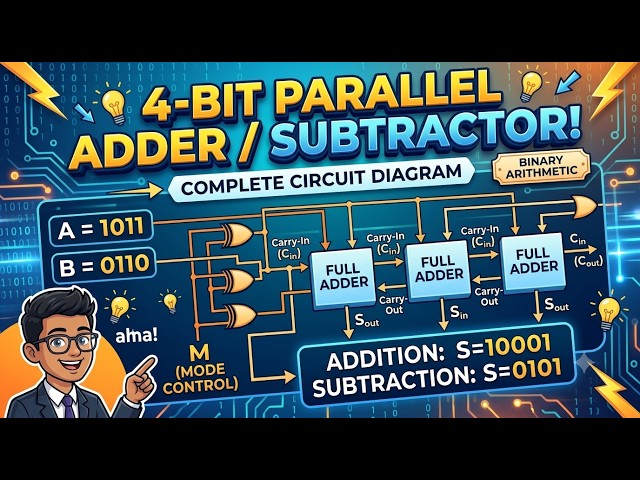 4-Bit Binary Adder-Subtractor Circuit Step-by-Step ⚡ (With Diagram)