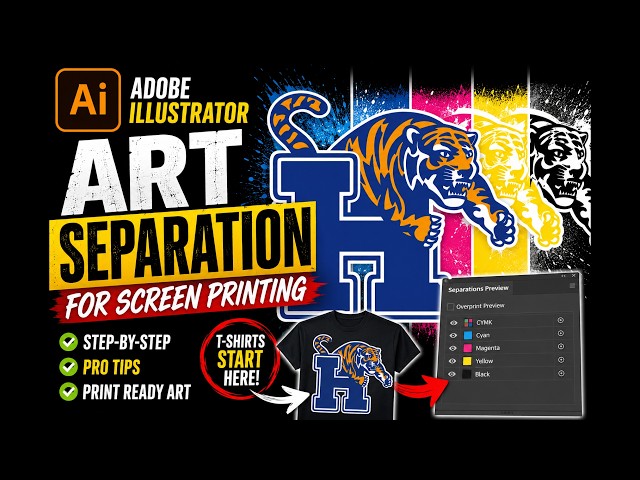 Tutorial de separación de arte en Adobe Illustrator para serigrafía. Incluye salida de película