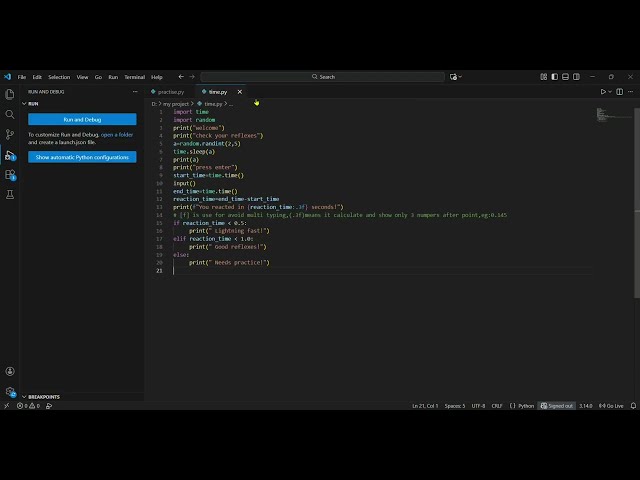 PYTHON  CODING  FOR FUN  MAKING A RFLEXES CHECKING Game 💻🖥