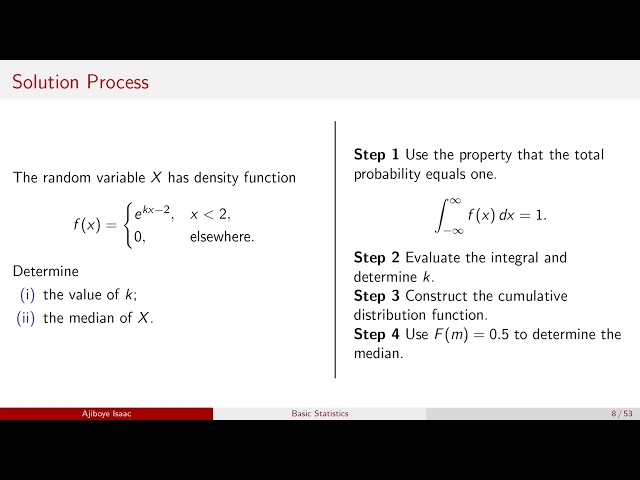 Probability Distribution Function 1 constant and median of X