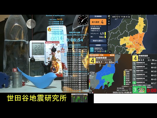 2025/12/12 19:06 茨城県南部で地震 震度4 深さ60km M5.1 Earthquake in southern Ibaraki Prefecture Japan