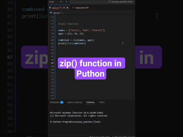 zip() function in Python #shorts #short #shortsfeed #shortvideo #infysky #coding #python