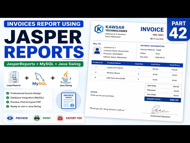 JasperReports Tutorial for Beginners 2026 | Professional Invoice Report with Java & Jasper (Part 42)