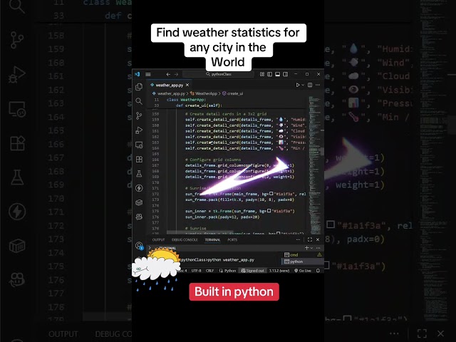 Built a beautiful weather app in python using tkinter with live data, all coded from scratch…